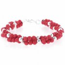 Sterling Silver Created Pink Coral Beaded Three Strand Torsade Bracelet B8118C2