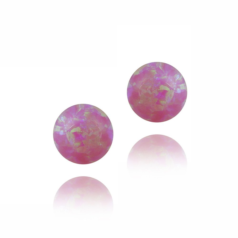 Sterling Silver Created Pink Opal Ball Stud Earrings, 8mm E12258POP