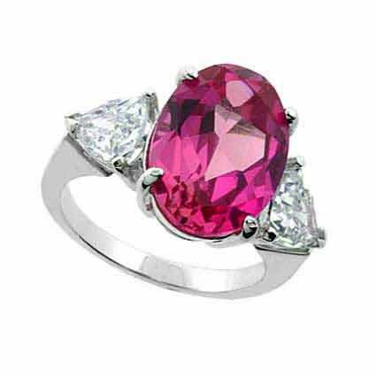 Sterling Silver Created Pink Sapphire & CZ Three Stone Ring Size 7 R2472CPS-7