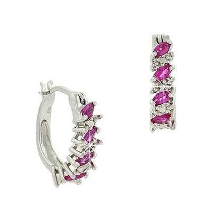 Sterling Silver Created Pink Sapphire & Diamond Accent Hoop Earrings E9773CPS