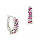 Sterling Silver Created Pink Sapphire & Diamond Accent Hoop Earrings E9773CPS