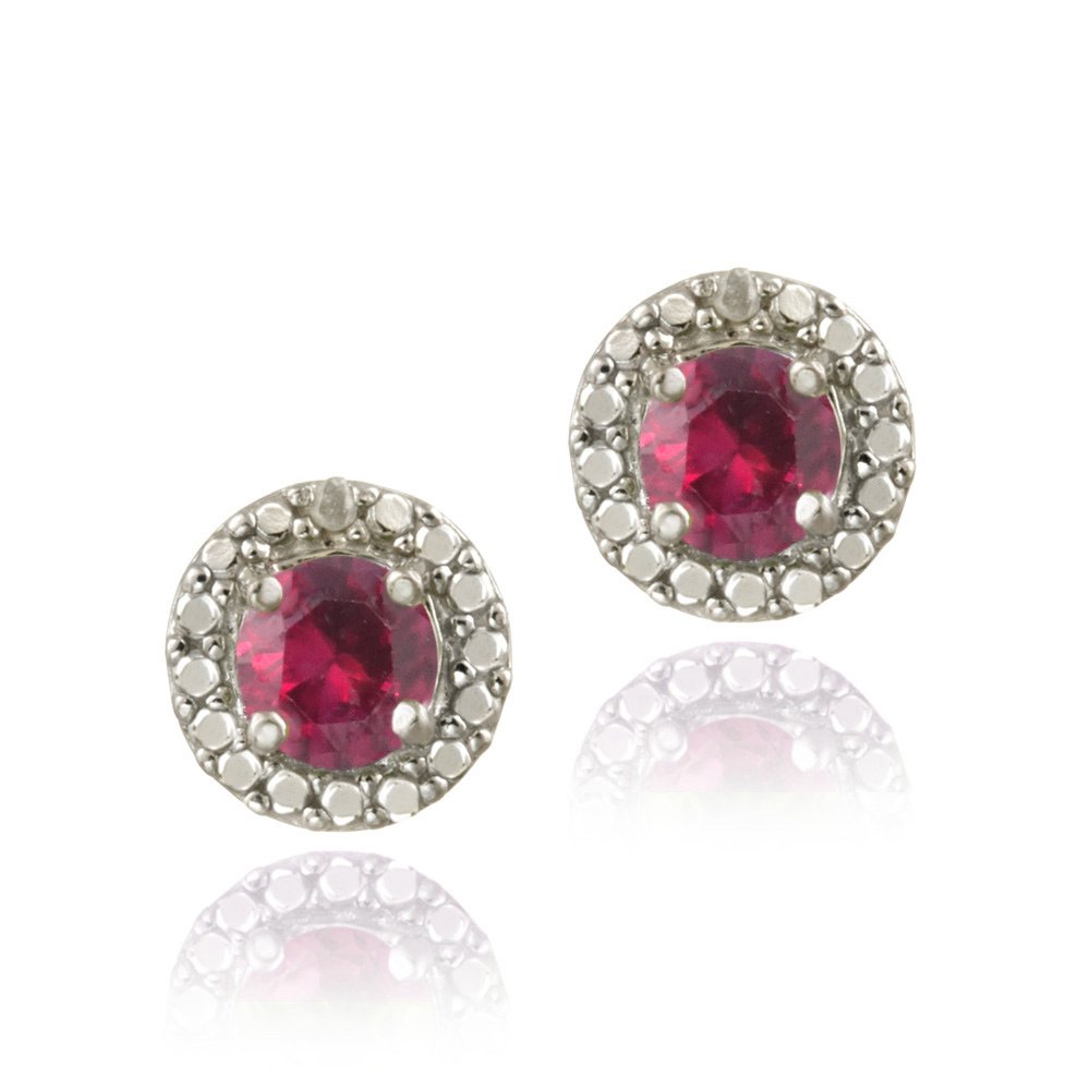 Sterling Silver Created Pink Sapphire & Diamond Accent Stud Earrings E12055CPS