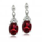 Sterling Silver Created Ruby & CZ Oval Dangle Earrings E13631R1