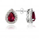 Sterling Silver Created Ruby & White Sapphire Teardrop Stud Earrings E13658R1
