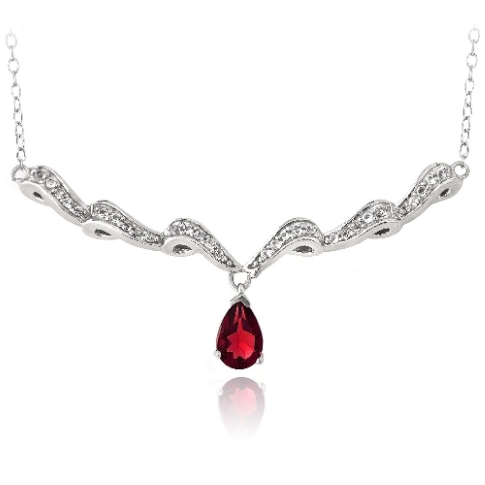 Sterling Silver Created Ruby & White Topaz Swirl Teardrop Necklace N13633R1