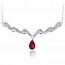 Sterling Silver Created Ruby & White Topaz Swirl Teardrop Necklace N13633R1
