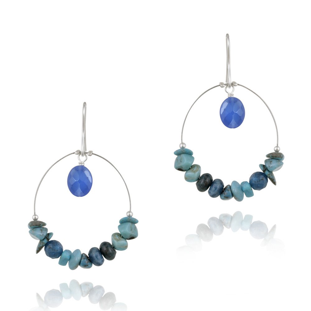 Sterling Silver Created Turquoise & Blue Apatite Hoop Dangle Earrings E12341M