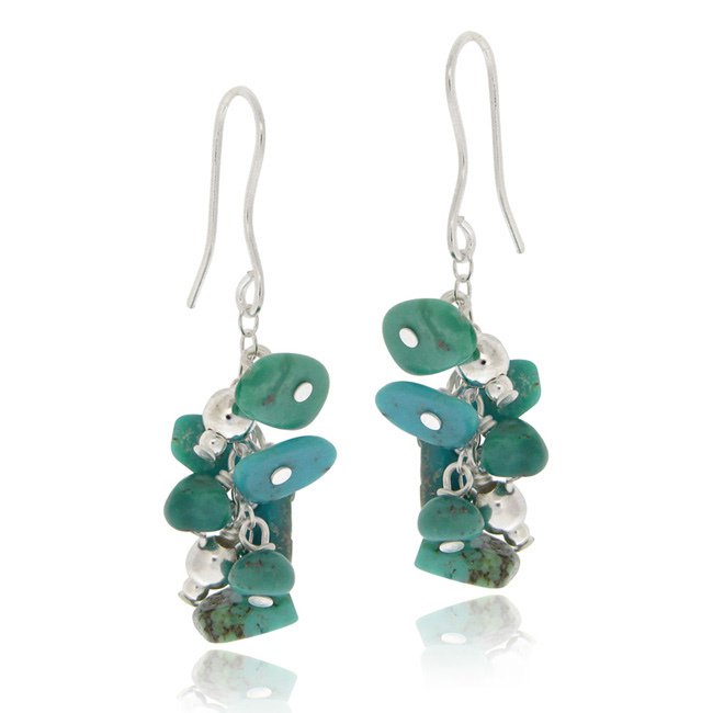 Sterling Silver Created Turquoise Chips Cluster Earrings E12194TQ5