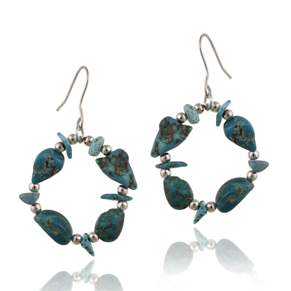 Sterling Silver Created Turquoise Chips Open Circle Dangle Earrings E12192TQ5