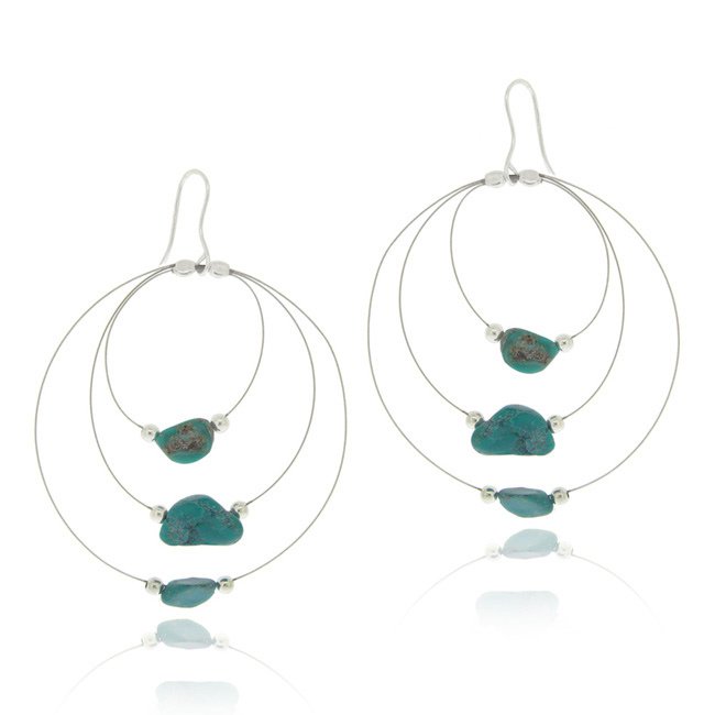 Sterling Silver Created Turquoise Nuggets 3-Row Wire Dangle Earrings E12190TQ5