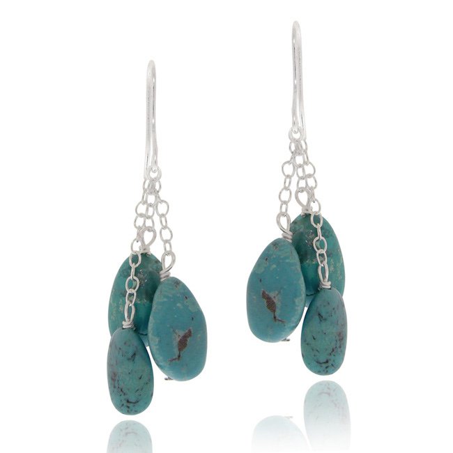 Sterling Silver Created Turquoise Nuggets Dangle Earrings E12193TQ5