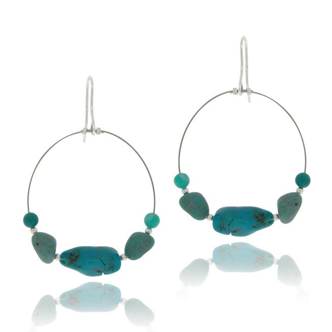 Sterling Silver Created Turquoise Nuggets Dangle Wire Earrings E12189TQ5