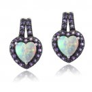 Sterling Silver Created White Opal & Amethyst Heart Drop Earrings E13594SPA