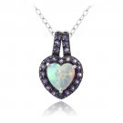 Sterling Silver Created White Opal & Amethyst Heart Drop Pendant P13594SPA