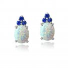 Sterling Silver Created White Opal & Blue Sapphire Oval Drop Earrings E13505OB2