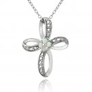 Sterling Silver Created White Opal & Diamond Accent Cross Pendant P10723SOP