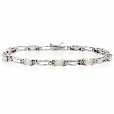 Sterling Silver Created White Opal and Genuine Diamond Accent Bracelet B4048SOP