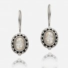 Sterling Silver Created White Opal Bali Bead Oval Leverback Earrings E8662SOP