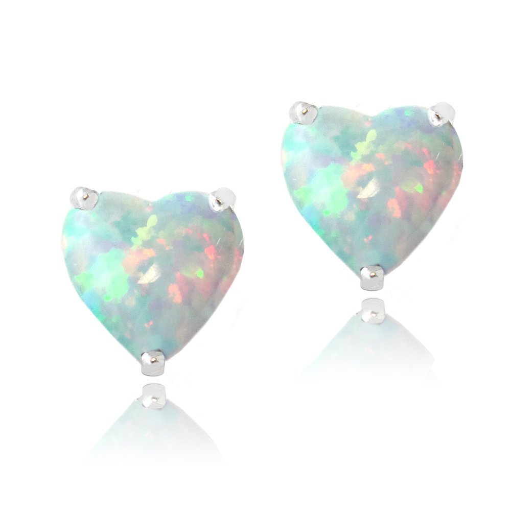 Sterling Silver Created White Opal Heart Stud Earrings, 7mm E13148SOP