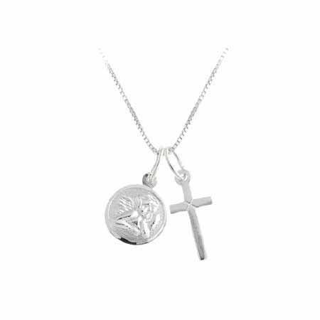 Sterling Silver Cross & Angel Charm Talisman Amulet Pendant P8361