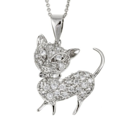 Sterling Silver Cubic Zirconia Cat Pendant P11195