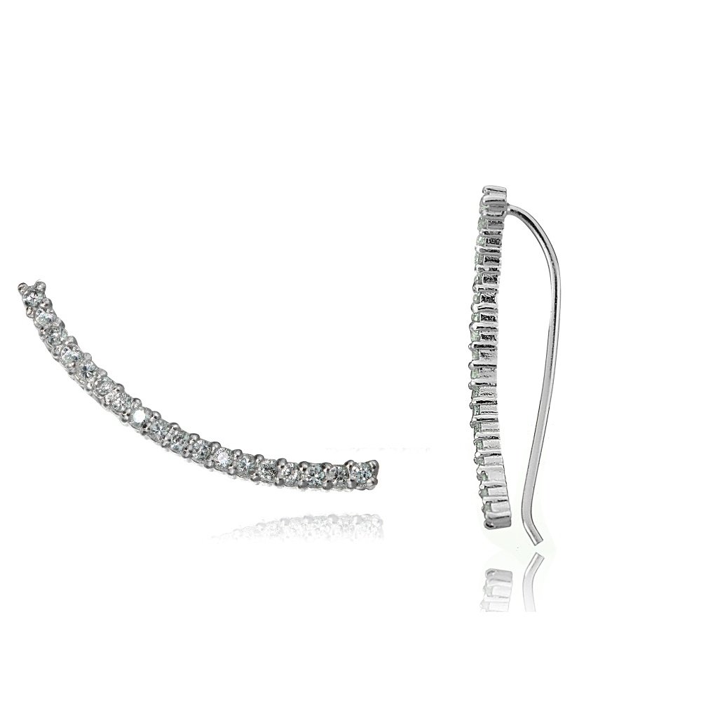 Sterling Silver Cubic Zirconia Curved Crawler Climber Hook Earrings E14711
