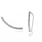 Sterling Silver Cubic Zirconia Curved Crawler Climber Hook Earrings E14711