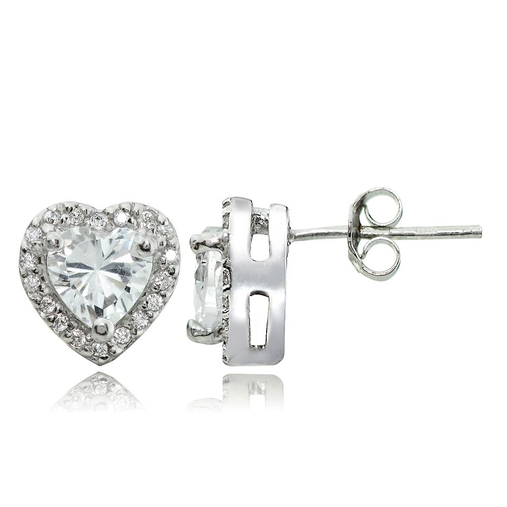 Sterling Silver Cubic Zirconia Heart Stud Earrings E14449