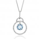 Sterling Silver CZ & Blue Topaz Drop Circle Pendant P11153BT