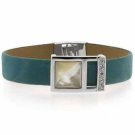 Sterling Silver CZ & Mother of Pearl Teal Leather Bracelet B2895