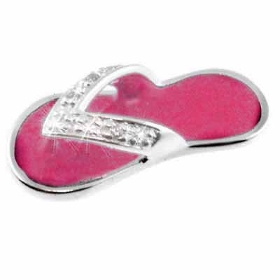 Sterling Silver CZ & Pink Enamel Flip Flop Sandal Celebrity Pendant P4286PK