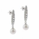 Sterling Silver CZ & Simulated White Pearl Dangle Earrings E8139PL
