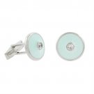 Sterling Silver CZ & Teal Enamel Round Men's Cufflinks CL9360