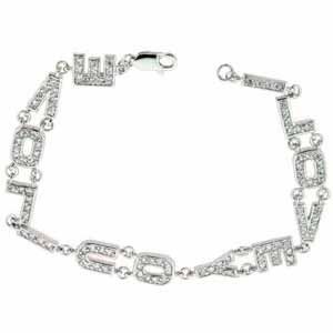 Sterling Silver CZ 'I Love You' Link Bracelet B4490