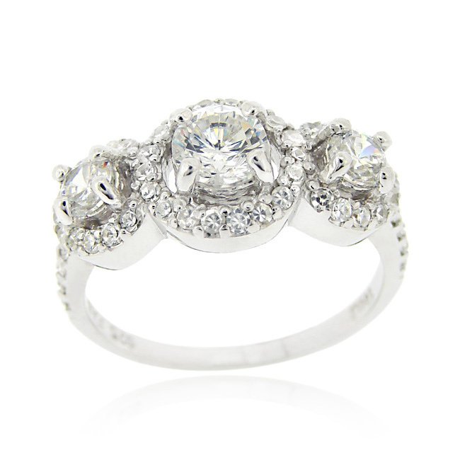 Sterling Silver CZ 3-Stone Bridal Engagement Ring Size 8 R12025-8