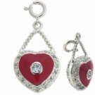 Sterling Silver CZ and Red Heart Pendant and Charm P3057R