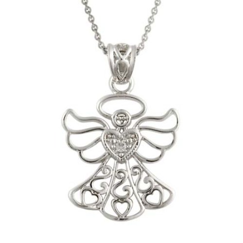 Sterling Silver CZ Angel Filigree Heart Pendant P10616