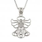 Sterling Silver CZ Angel Filigree Heart Pendant P10616