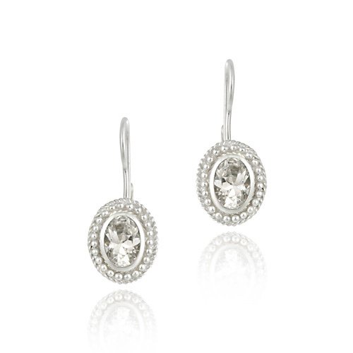 Sterling Silver CZ Bali Bead Oval Leverback Earrings E8017