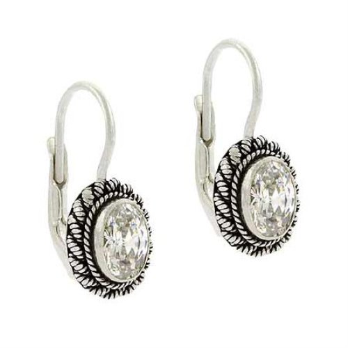 Sterling Silver CZ Bali Bead Oval Leverback Earrings E9777