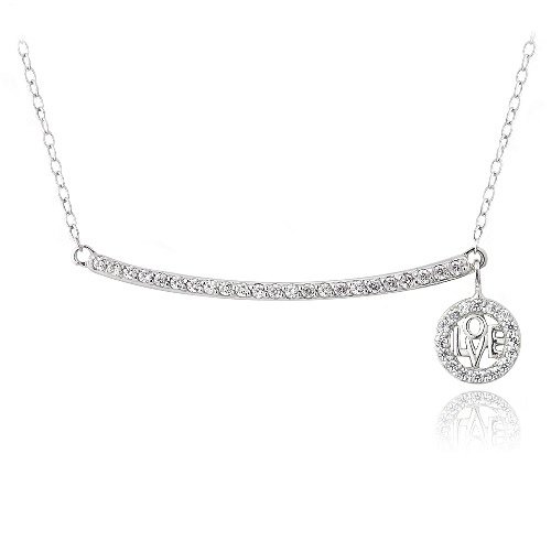 Sterling Silver CZ Bar Love Necklace P13619