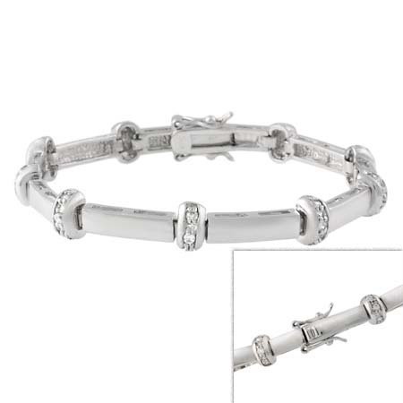 Sterling Silver CZ Bars Link Bracelet B10739