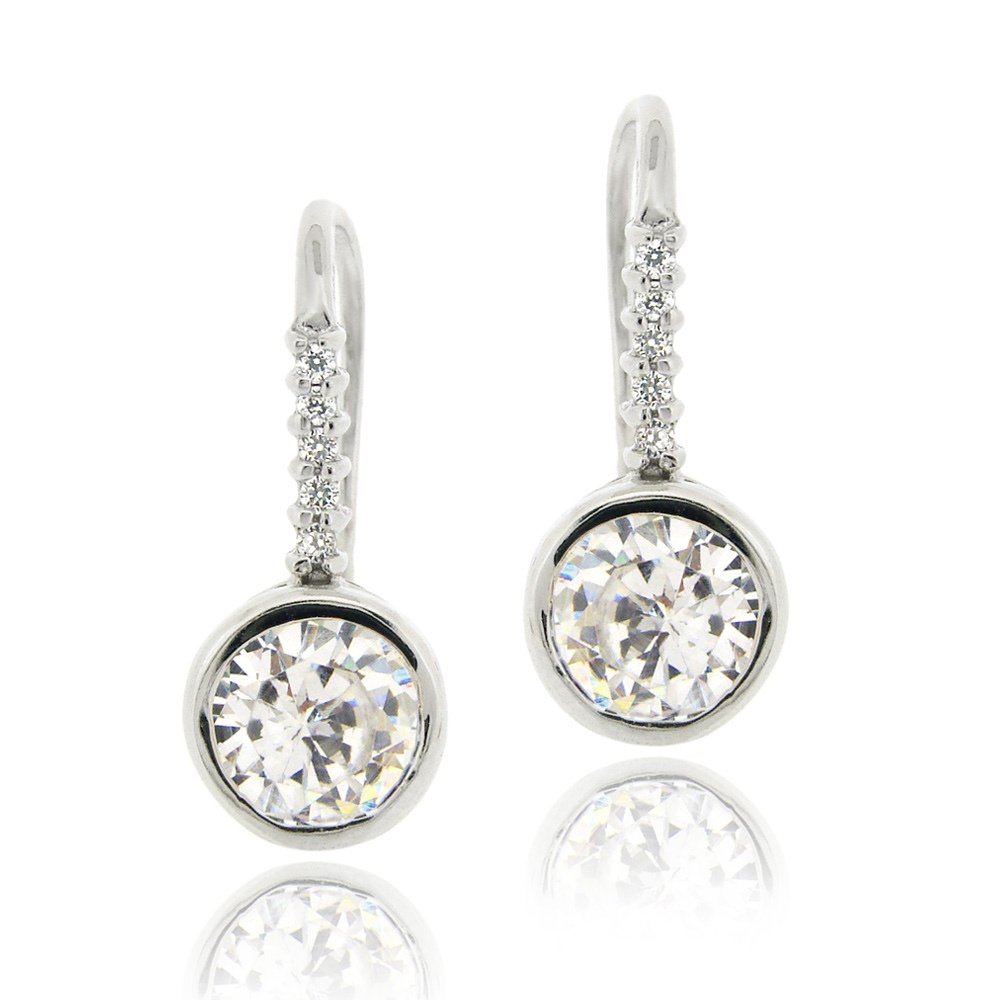 Sterling Silver CZ Bezel Set Drop Earrings E12129