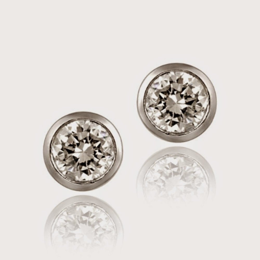 Sterling Silver CZ Bezel Set Martini Stud Earrings, 6mm E12128