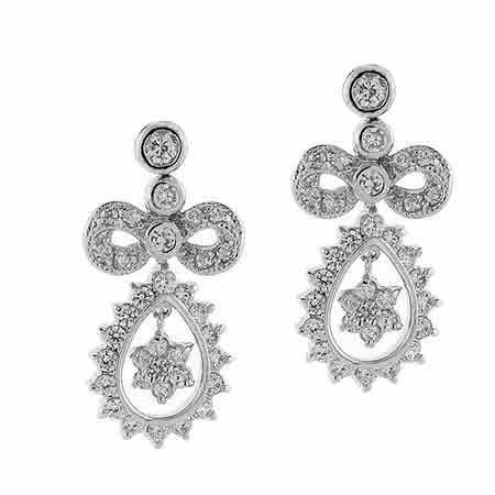 Sterling Silver CZ Bow & Teardrop Flower Earrings E7081