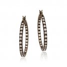 Sterling Silver CZ Brown 25mm Hoop Earrings HN11850