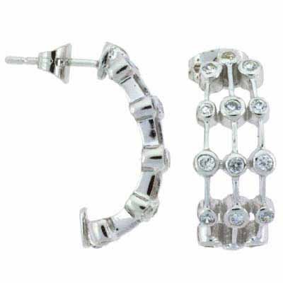Sterling Silver CZ Bubble Half Hoop Earrings E2730