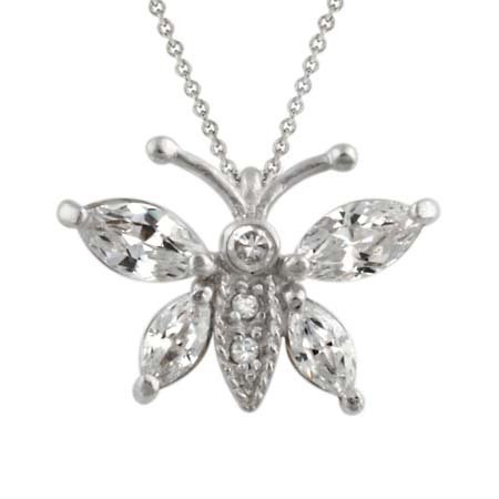 Sterling Silver CZ Butterfly Pendant P10625