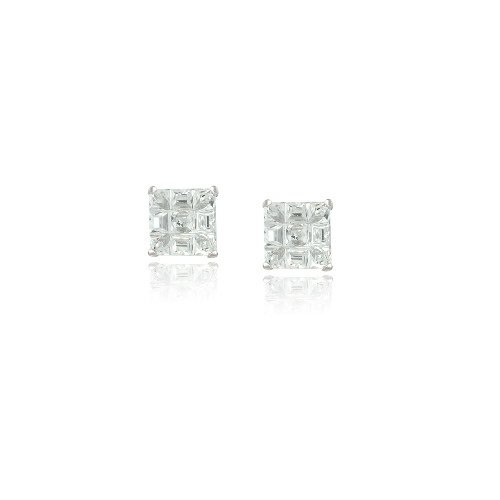 Sterling Silver CZ Checkerboard 5mm Stud Earrings E13035