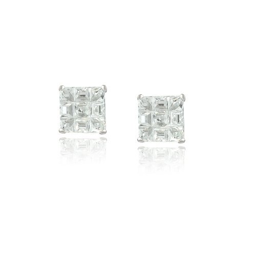 Sterling Silver CZ Checkerboard 6mm Stud Earrings E13036